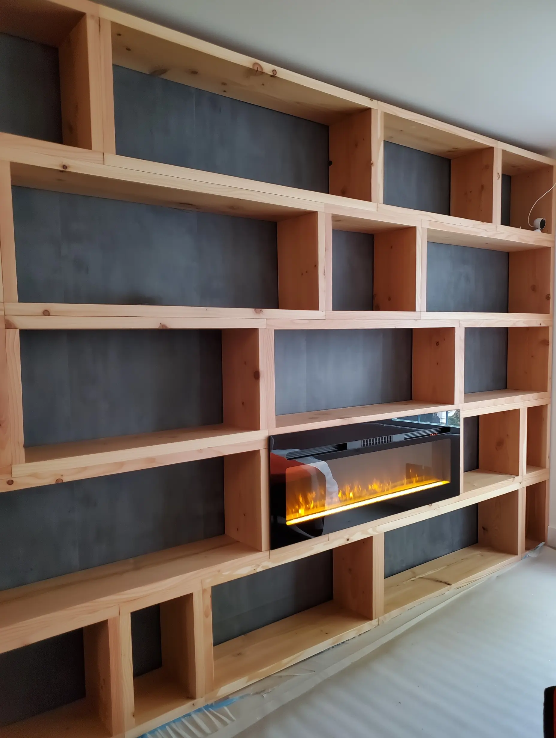 Fireplace & Pine Media Wall in Tenafly NJ